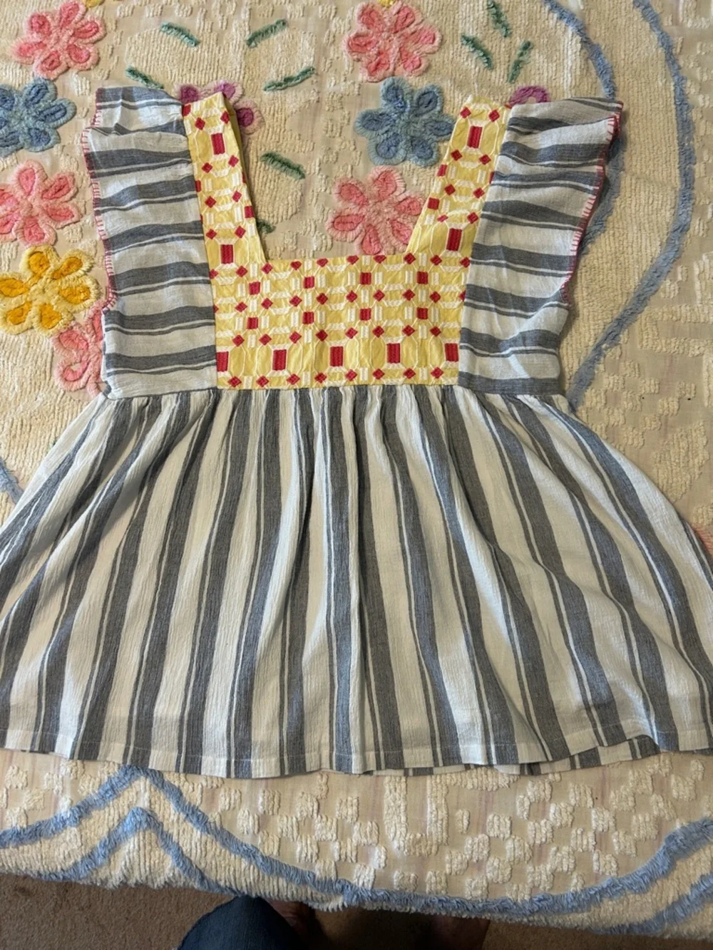 Free People Yellow and Cream Textured Peplum Top - Picture 6 of 8